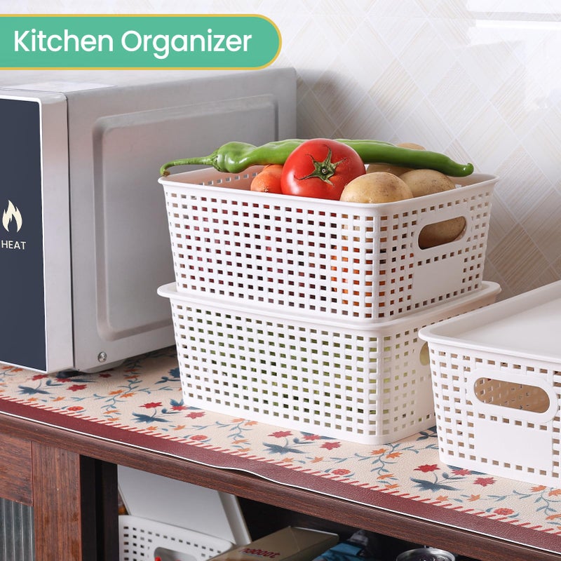 Ohmlove Plastic Storage Baskets with Lid-Plastic Storage Containers Stackable Storage bins: Storage Baskets for Organizing Shelves Drawers Desktop Closet Playroom Classroom Office 8Pack-White 10.2x7.2x4.1Inch - Image 4